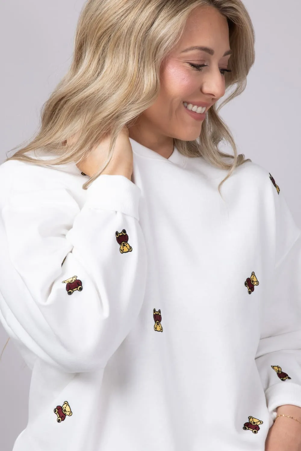 1897 Active Embroidered Bear Fleece Sweatshirt for Women in Ivory | GT716-IVORY sold by Glik’s product image thumbnail 4
