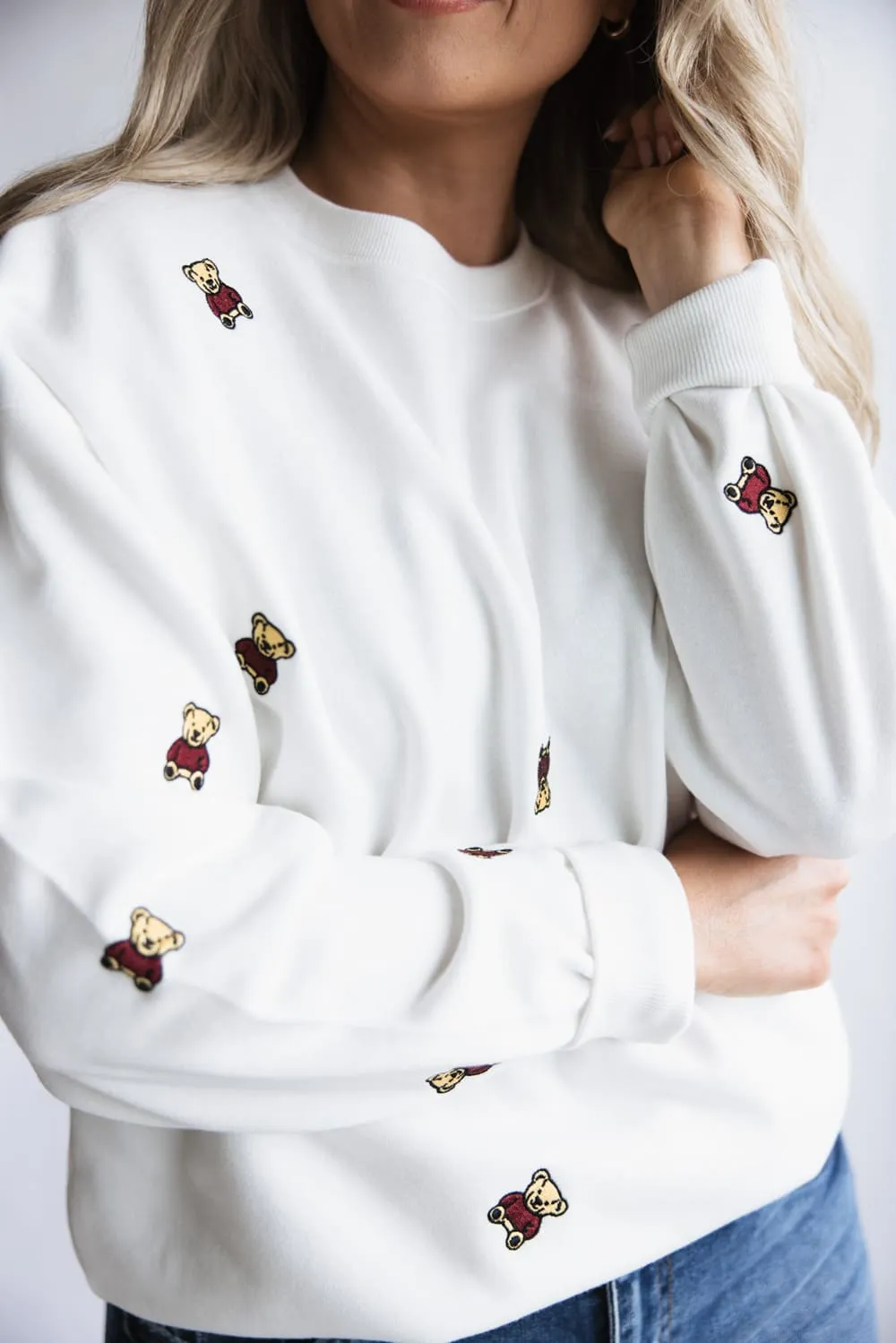 1897 Active Embroidered Bear Fleece Sweatshirt for Women in Ivory | GT716-IVORY sold by Glik’s