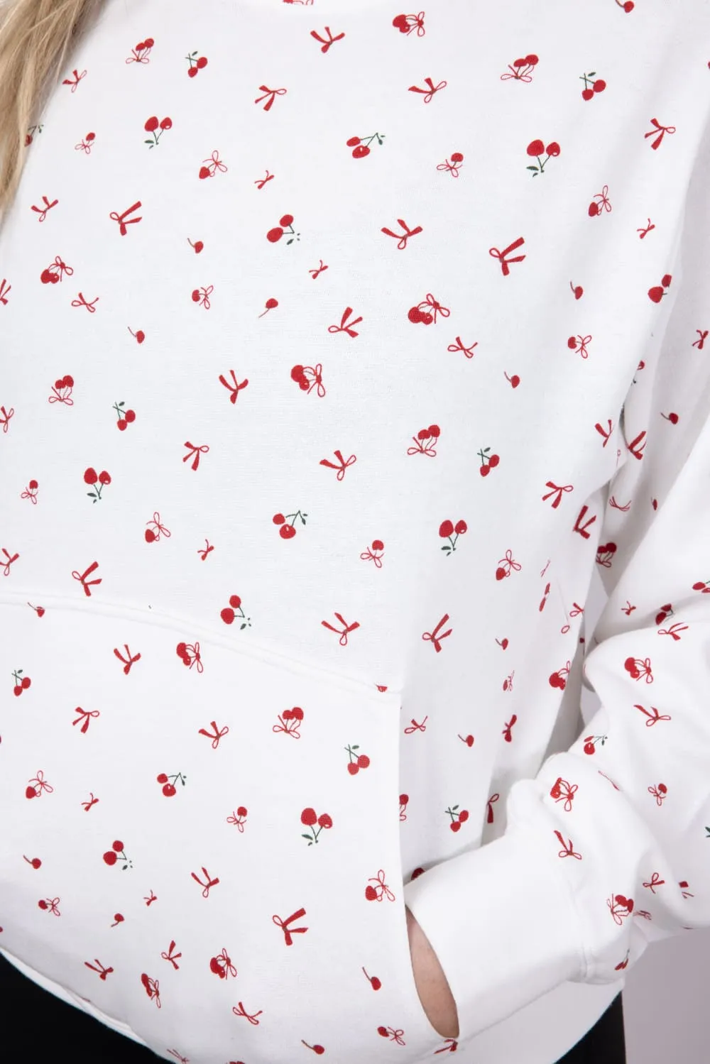 1897 Active All Over Print Cherry & Bows Hoodie for Women in Ivory | GU735-IVORY sold by Glik’s product image thumbnail 3