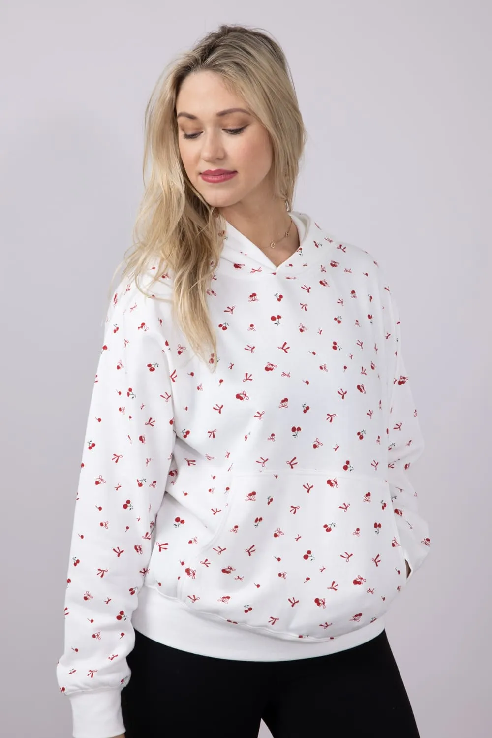 1897 Active All Over Print Cherry & Bows Hoodie for Women in Ivory | GU735-IVORY sold by Glik’s product image thumbnail 4