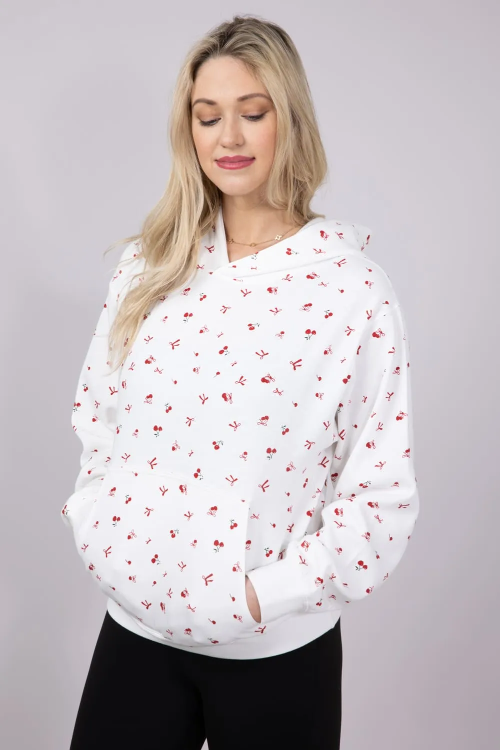 1897 Active All Over Print Cherry & Bows Hoodie for Women in Ivory | GU735-IVORY sold by Glik’s product image thumbnail 5