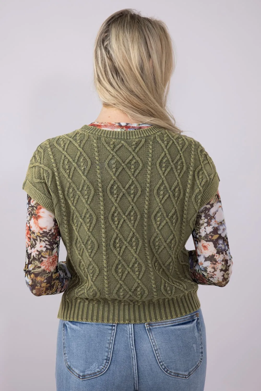Cable Cap Sleeve Sweater for Women in Olive | S20776-OLV sold by Glik’s product image thumbnail 2