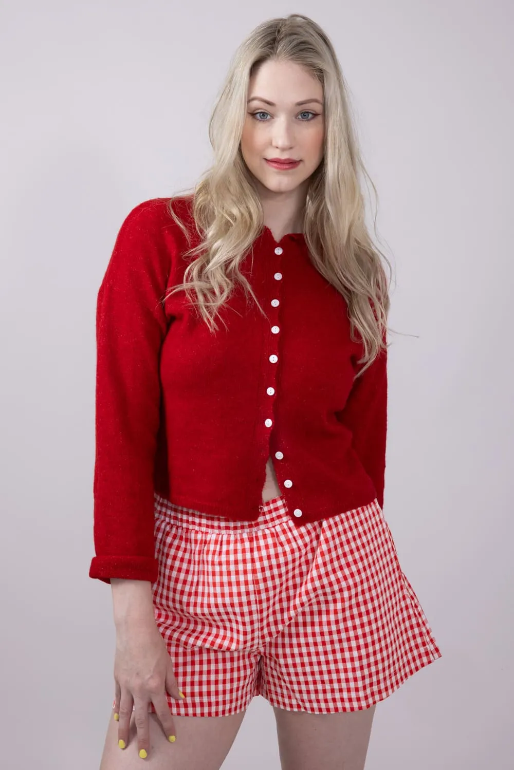 Mimosa Classic Lightweight Cardigan Top for Women in Red | MK7091-RED sold by Glik’s product image thumbnail 2