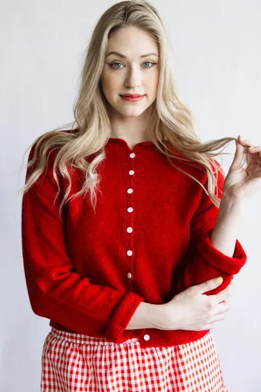 Mimosa Classic Lightweight Cardigan Top for Women in Red | MK7091-RED sold by Glik’s