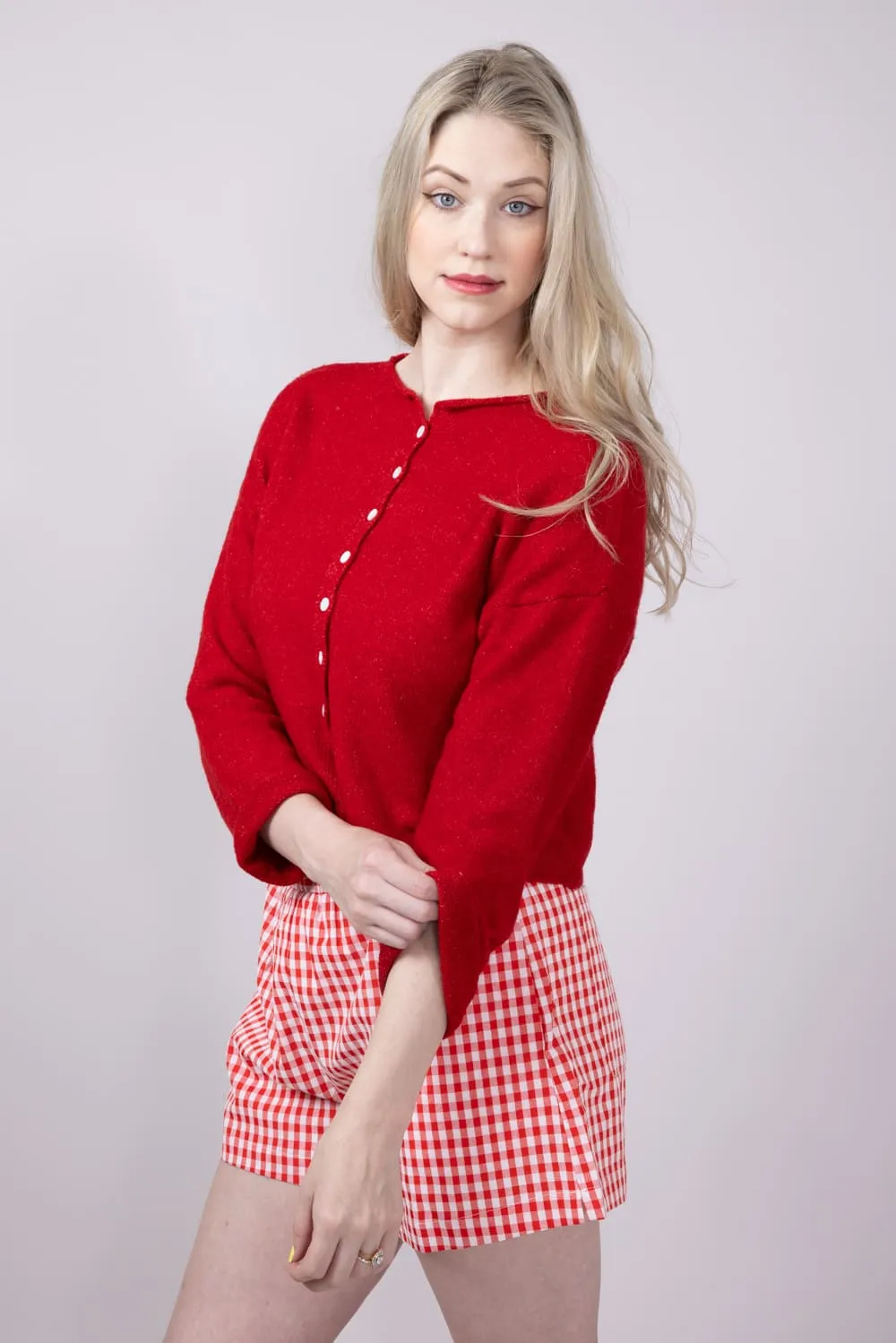 Mimosa Classic Lightweight Cardigan Top for Women in Red | MK7091-RED sold by Glik’s product image thumbnail 4