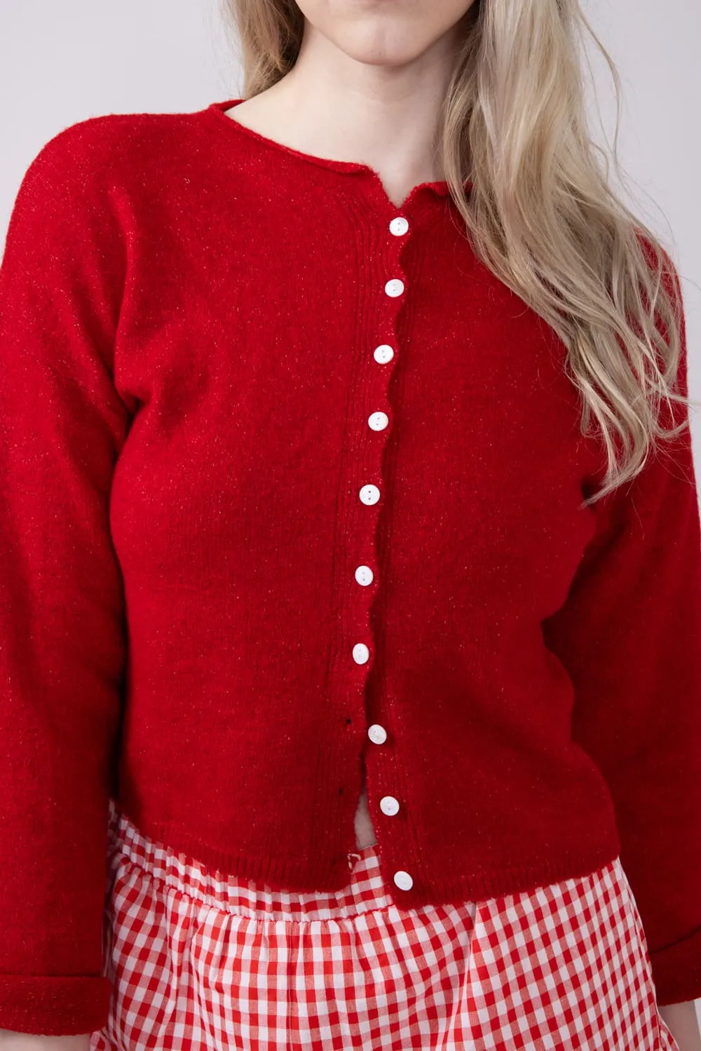 Mimosa Classic Lightweight Cardigan Top for Women in Red | MK7091-RED sold by Glik’s product image thumbnail 3