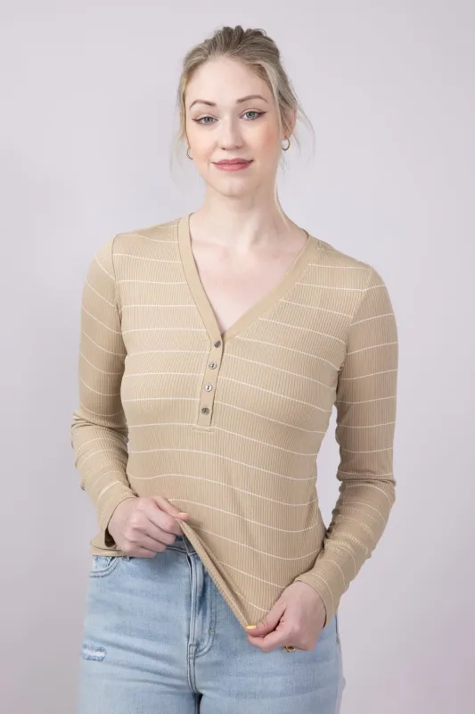 Thread & Supply Solara Stripe Shirt for Women in Brown | T4300RSTS-WHITEPEPPER sold by Glik’s