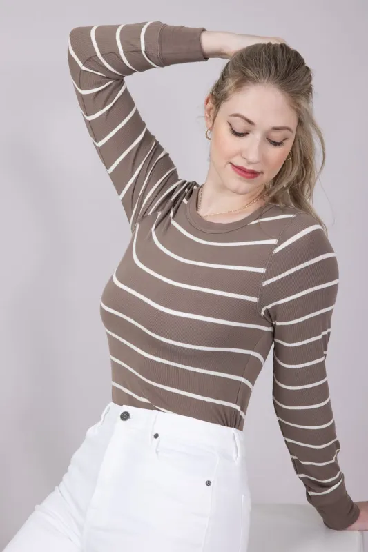 Thread & Supply Stacy Stripe Shirt for Women in Taupe White | T1390MSTS-TAUPEWHITE sold by Glik’s