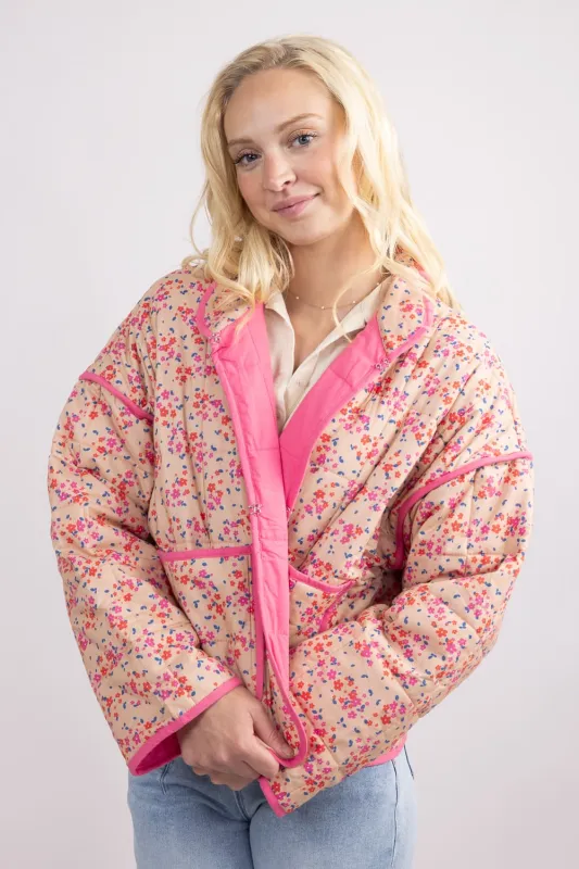 Floral Quilted Jacket for Women in Pink | KDC-JKT-22-PNK sold by Glik’s