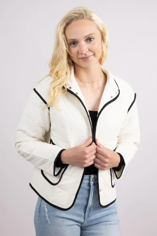 Trim Quilted Jacket for Women in White | KDC-JKT-20-WHT sold by Glik’s