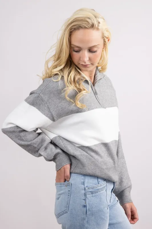 Elan Quarter Zip Sweater for Women in Grey | SWS11299-GRYWHT sold by Glik’s
