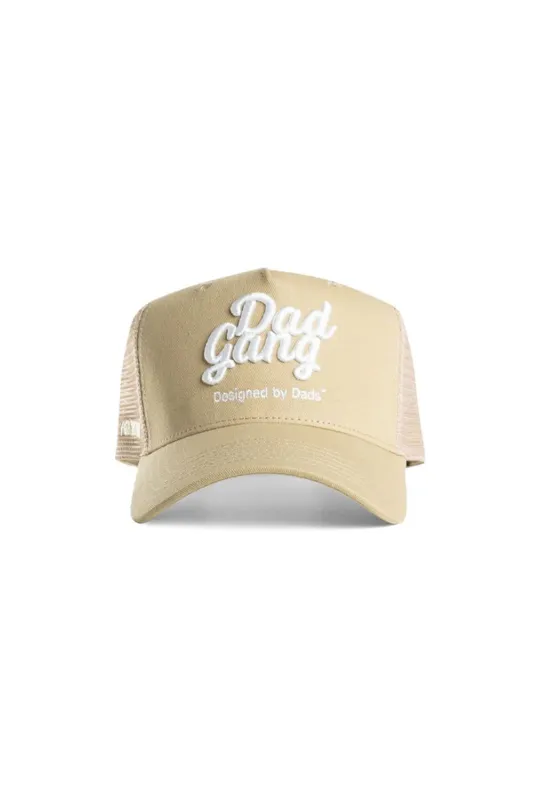 Dad Gang Trucker Hat for Men in Tan | DADGANGTRUCKERTAN sold by Glik’s