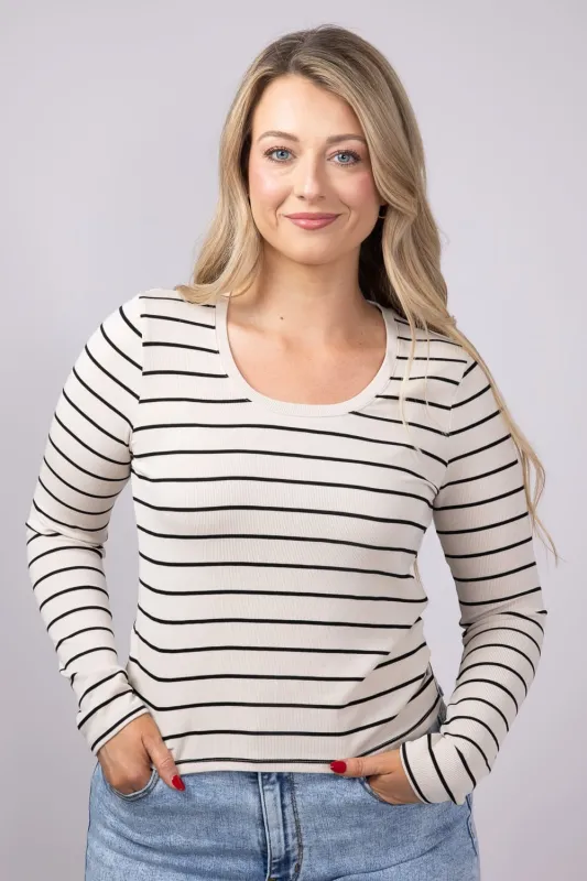 Thread & Supply Lauren Stripe Shirt for Women in Birch Black | T2976MSTS-BIRCHBLACK sold by Glik’s