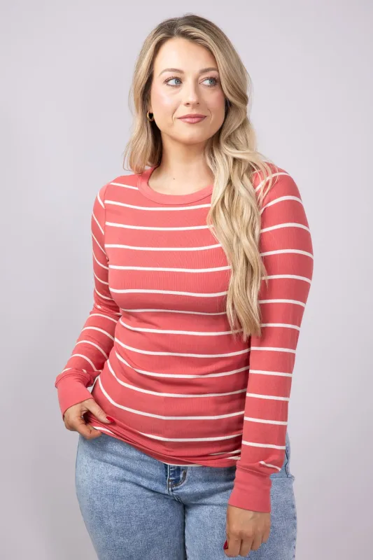 Thread & Supply Stacy Stripe Shirt for Women in Rose/Off White | T1390MSTS-ROSEOFFWHITE sold by Glik’s