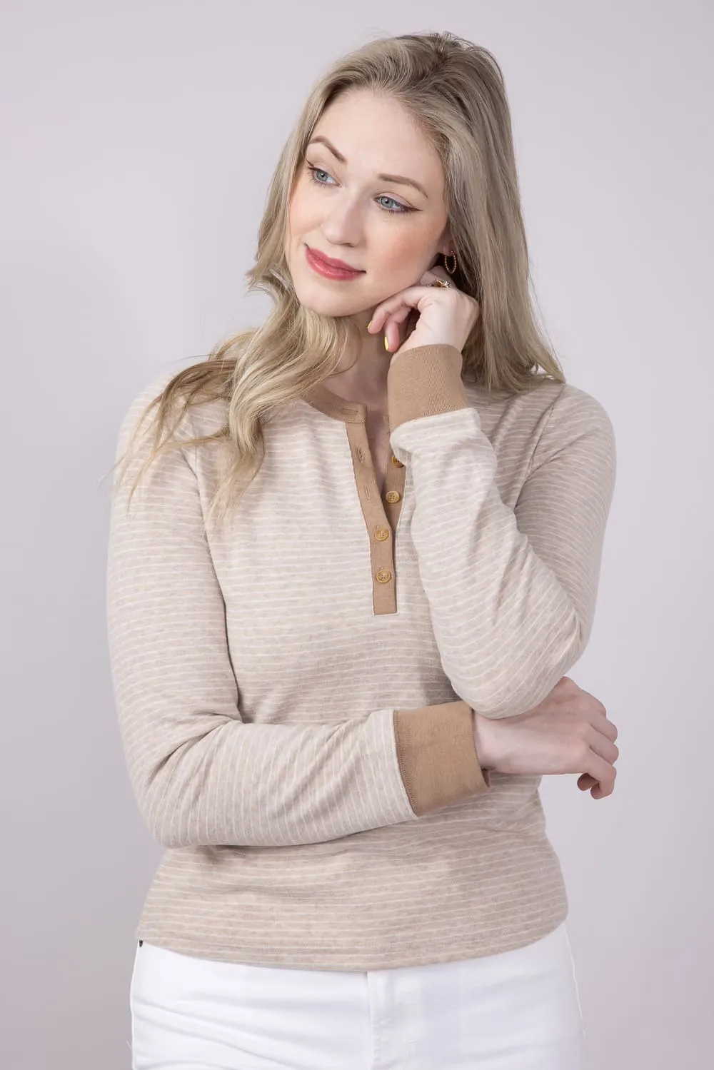 Thread & Supply Aeris Stripe Shirt for Women in Tan White | T4452PVTS-TANWHITE sold by Glik’s