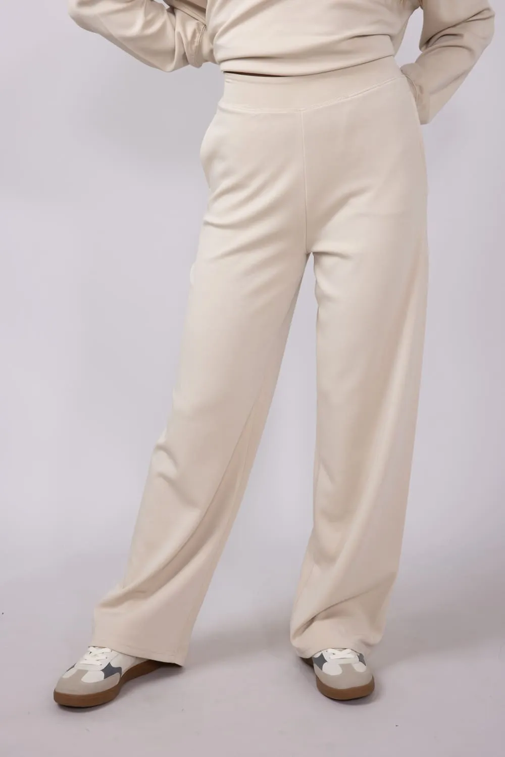 High Rise Stretch Wide Leg Sweatpants for Women in Beige | GP016-BEIGE sold by Glik’s