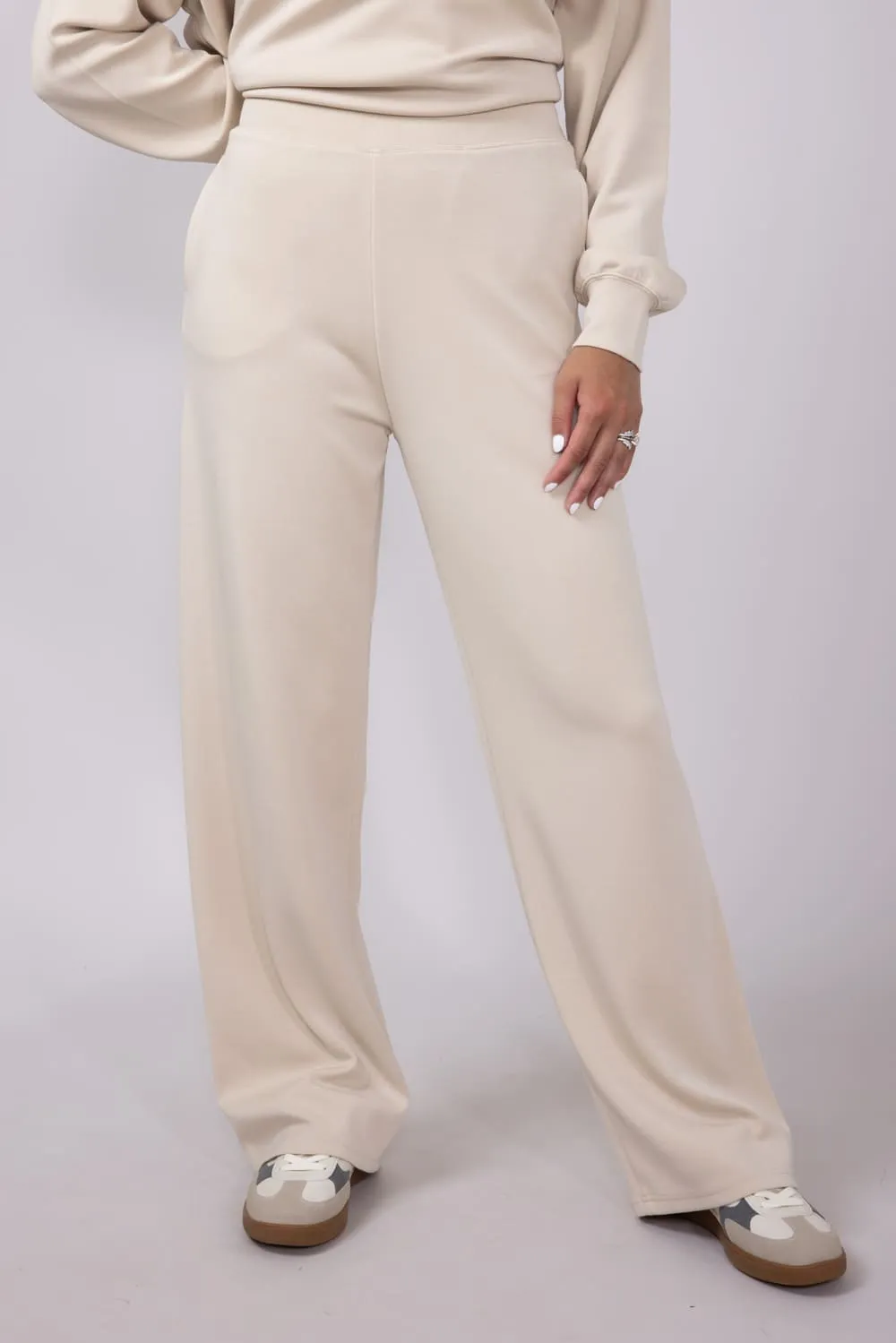 High Rise Stretch Wide Leg Sweatpants for Women in Beige | GP016-BEIGE sold by Glik’s product image thumbnail 4