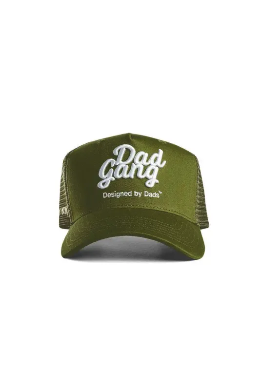 Dad Gang Trucker Hat for Men in Olive Green | DADGANGTRUCKEROLIVE sold by Glik’s