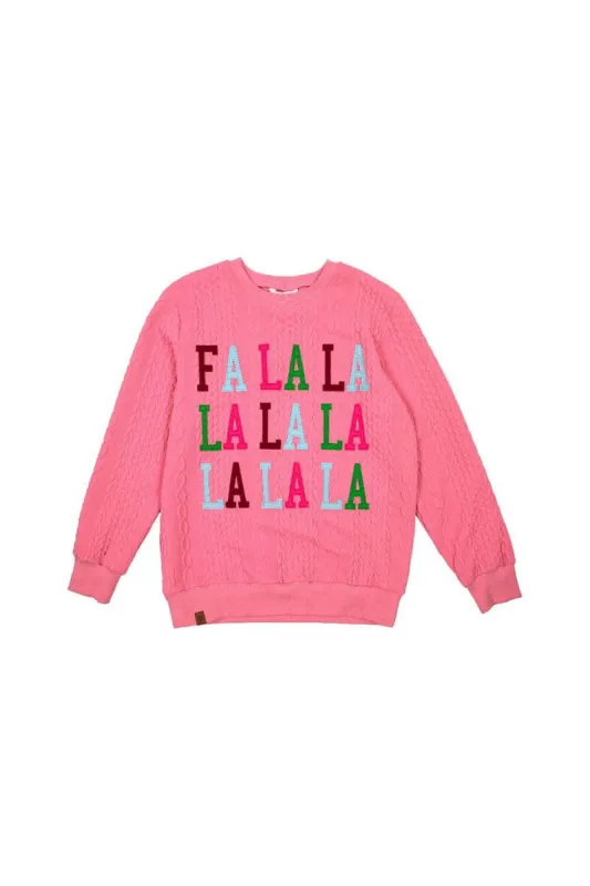 Simply Southern Youth Fa La La Braid Sweater for Girls in Pink | PP-0223-YTH-RAID-SWTR-FALALA sold by Glik’s
