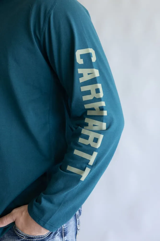 Carhartt Force Relaxed Fit Midweight Long Sleeve Logo Hooded T-Shirt for Men in Greenstone | 106654-GM1 sold by Glik’s product image thumbnail 2