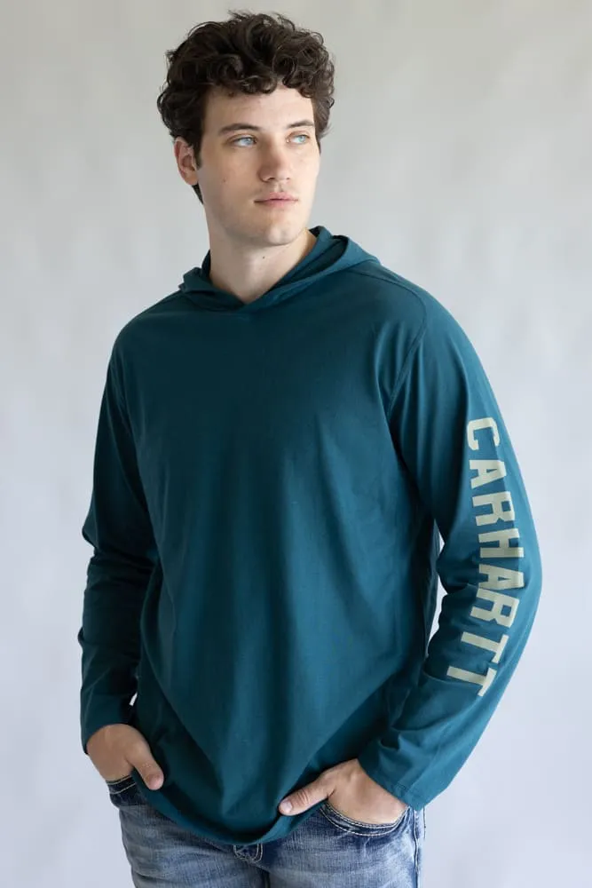 Carhartt Force Relaxed Fit Midweight Long Sleeve Logo Hooded T-Shirt for Men in Greenstone | 106654-GM1 sold by Glik’s product image thumbnail 4