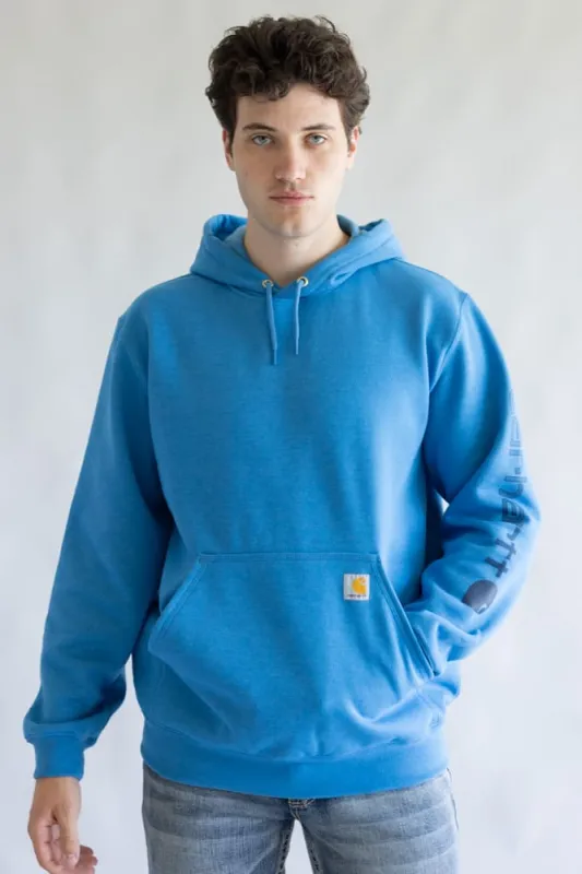 Carhartt Logo Sleeve Hoodie for Men in Horizon Blue | K288-HO7 sold by Glik’s