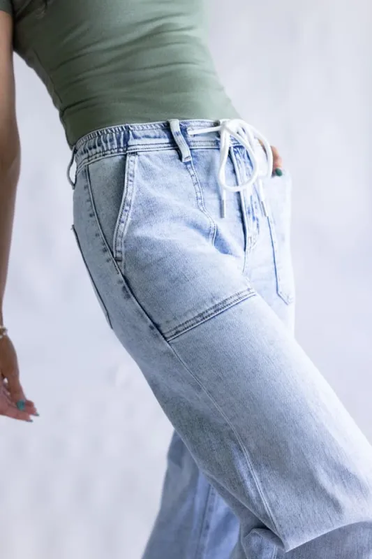 Flying Monkey High-Rise Drawstring Wide Leg Jeans for Women | F6065 sold by Glik’s