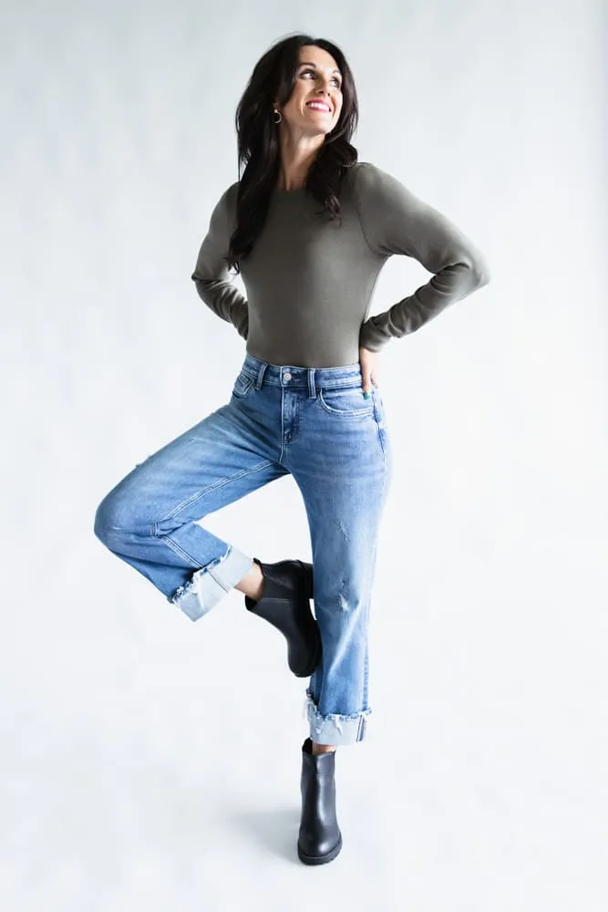 Flying Monkey Mid-Rise Raw Cuffed Hem Slim Wide Leg Jeans for Women | F5861 sold by Glik’s product image thumbnail 2