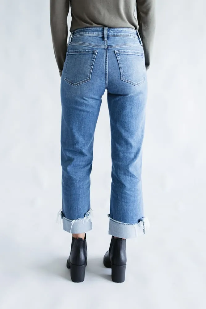 Flying Monkey Mid-Rise Raw Cuffed Hem Slim Wide Leg Jeans for Women | F5861 sold by Glik’s product image thumbnail 4