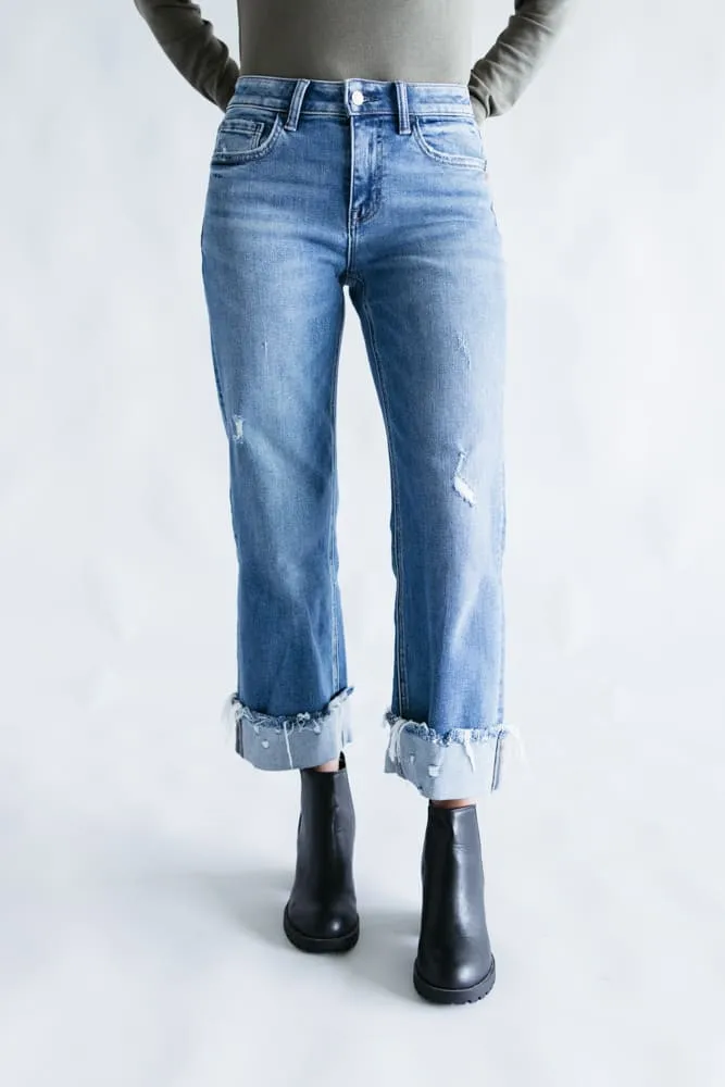 Flying Monkey Mid-Rise Raw Cuffed Hem Slim Wide Leg Jeans for Women | F5861 sold by Glik’s product image thumbnail 5