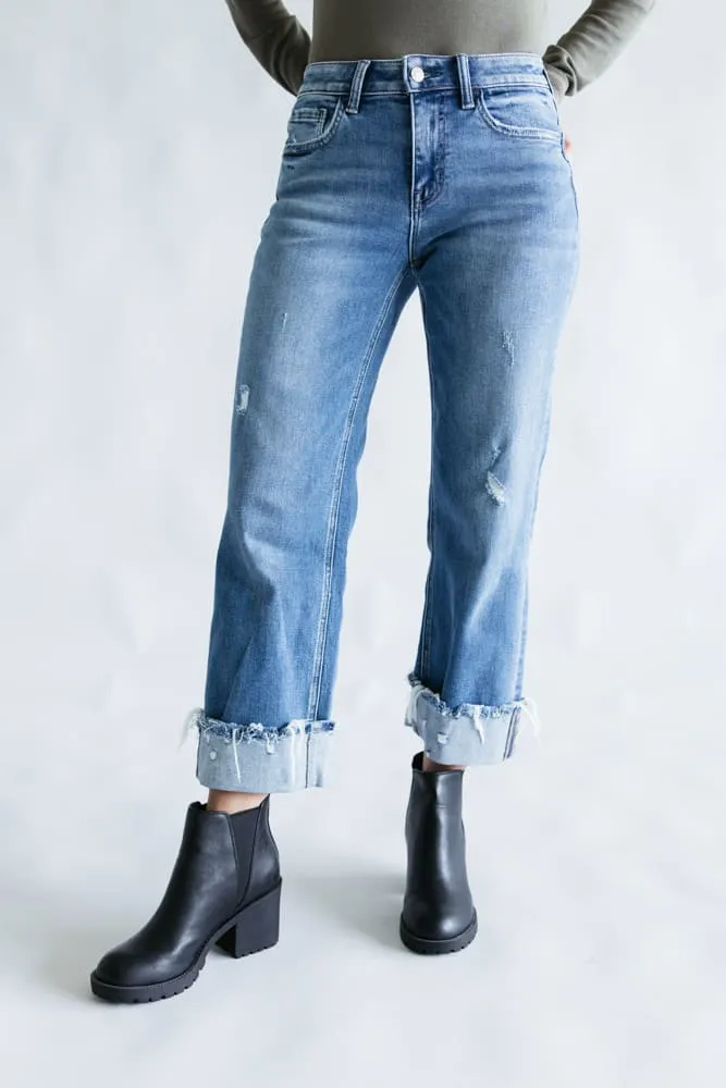 Flying Monkey Mid-Rise Raw Cuffed Hem Slim Wide Leg Jeans for Women | F5861 sold by Glik’s product image thumbnail 3
