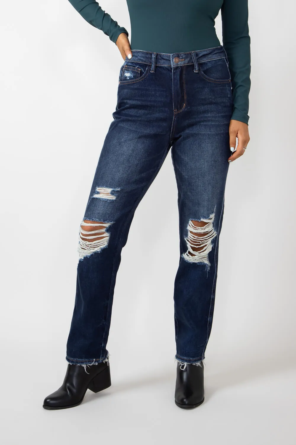 Judy Blue High Rise Rigid Magic Distressed Straight Jeans for Women | 88819-DK sold by Glik’s product image thumbnail 2