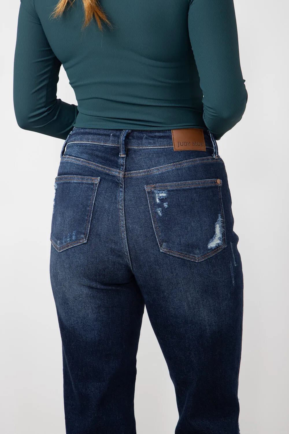 Judy Blue High Rise Rigid Magic Distressed Straight Jeans for Women | 88819-DK sold by Glik’s product image thumbnail 3