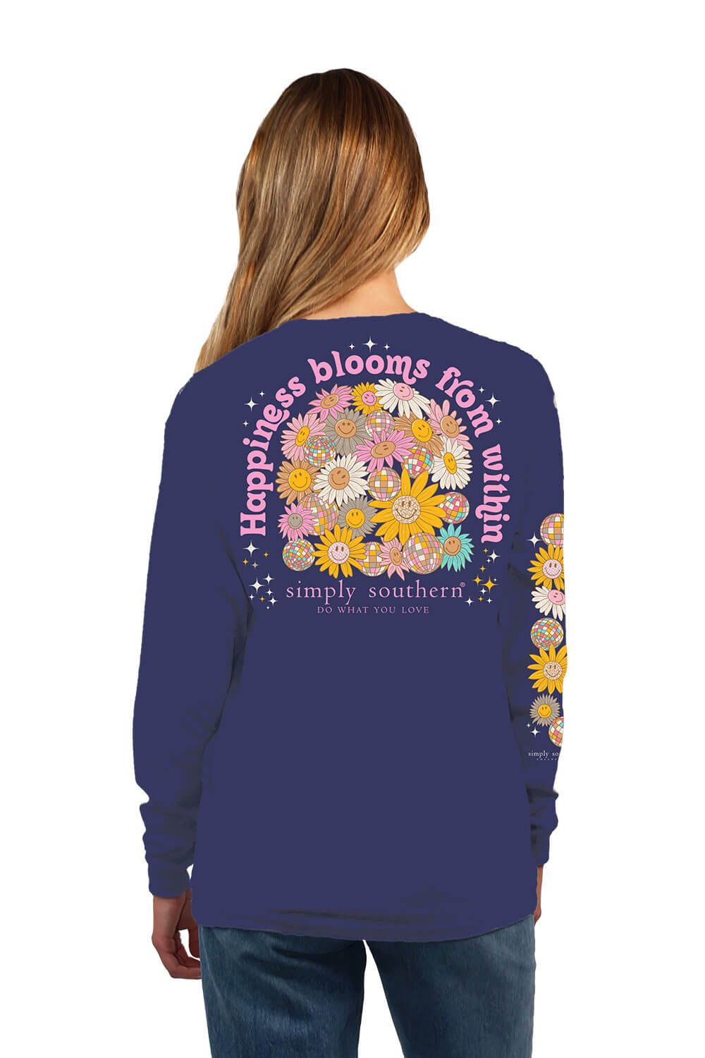 Simply Southern Long Sleeve Happiness Bloom T-Shirt for Women in Denim Heather | LS-HAPPINESS-DENIMHTHR sold by Glik’s