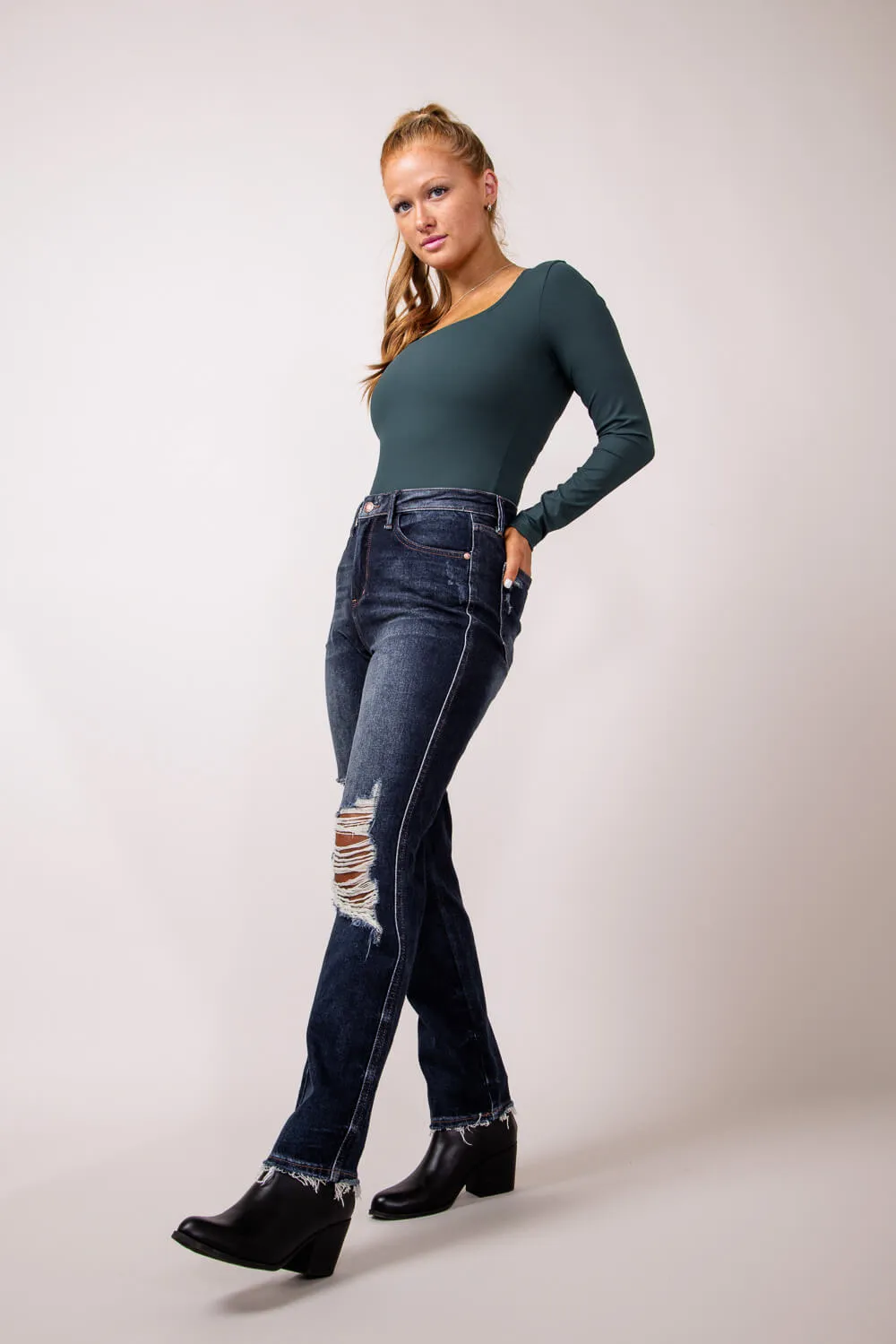 Judy Blue High Rise Rigid Magic Distressed Straight Jeans for Women | 88819-DK sold by Glik’s