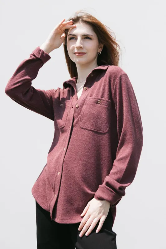 Thread & Supply Lewis Soft Luxe Button Up Shirt for Women in Wine Heather | T1084PVXTS-WINEHEATHERSOLID sold by Glik’s