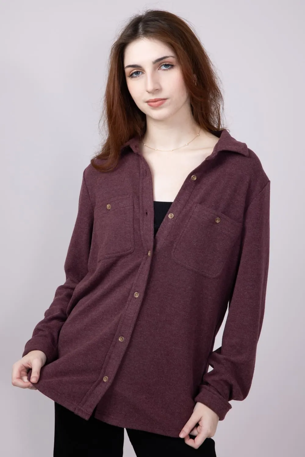 Thread & Supply Lewis Soft Luxe Button Up Shirt for Women in Wine Heather | T1084PVXTS-WINEHEATHERSOLID sold by Glik’s product image thumbnail 2