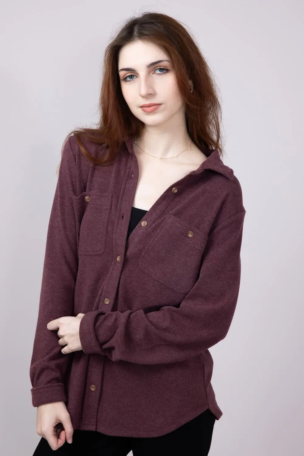 Thread & Supply Lewis Soft Luxe Button Up Shirt for Women in Wine Heather | T1084PVXTS-WINEHEATHERSOLID sold by Glik’s product image thumbnail 3