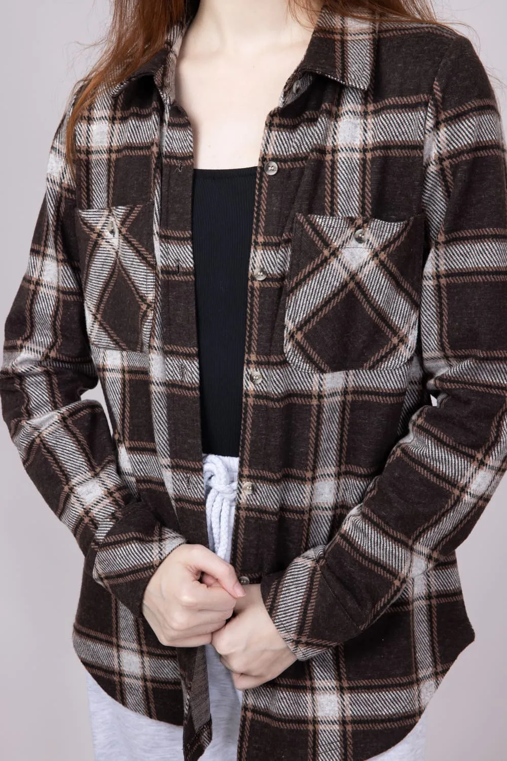 Thread & Supply Lewis Soft Luxe Button Up Shirt for Women in Coffee Combo | T1084PVXTS-COFFEECOMBO sold by Glik’s product image thumbnail 3
