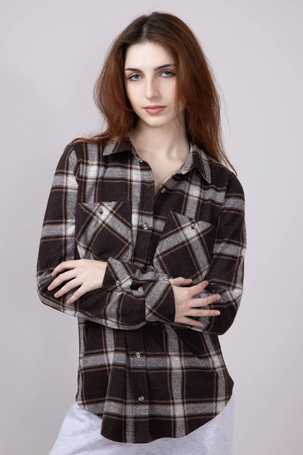 Thread & Supply Lewis Soft Luxe Button Up Shirt for Women in Coffee Combo | T1084PVXTS-COFFEECOMBO sold by Glik’s product image thumbnail 2