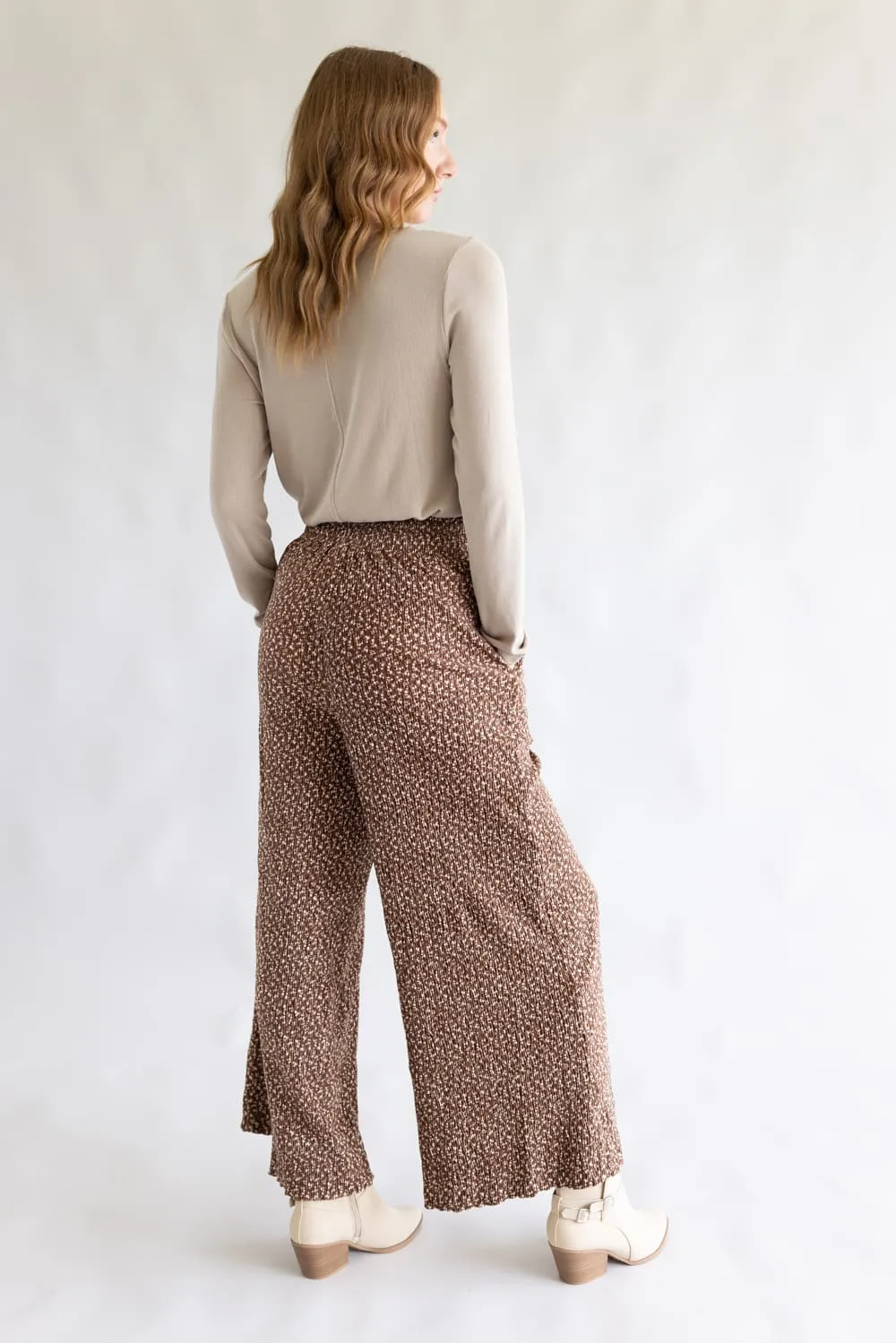 Ditsy Floral Smocked Waist Wide Leg Pants for Women in Chocolate Floral | NP70125-CHOCOLATEFLORAL sold by Glik’s product image thumbnail 5