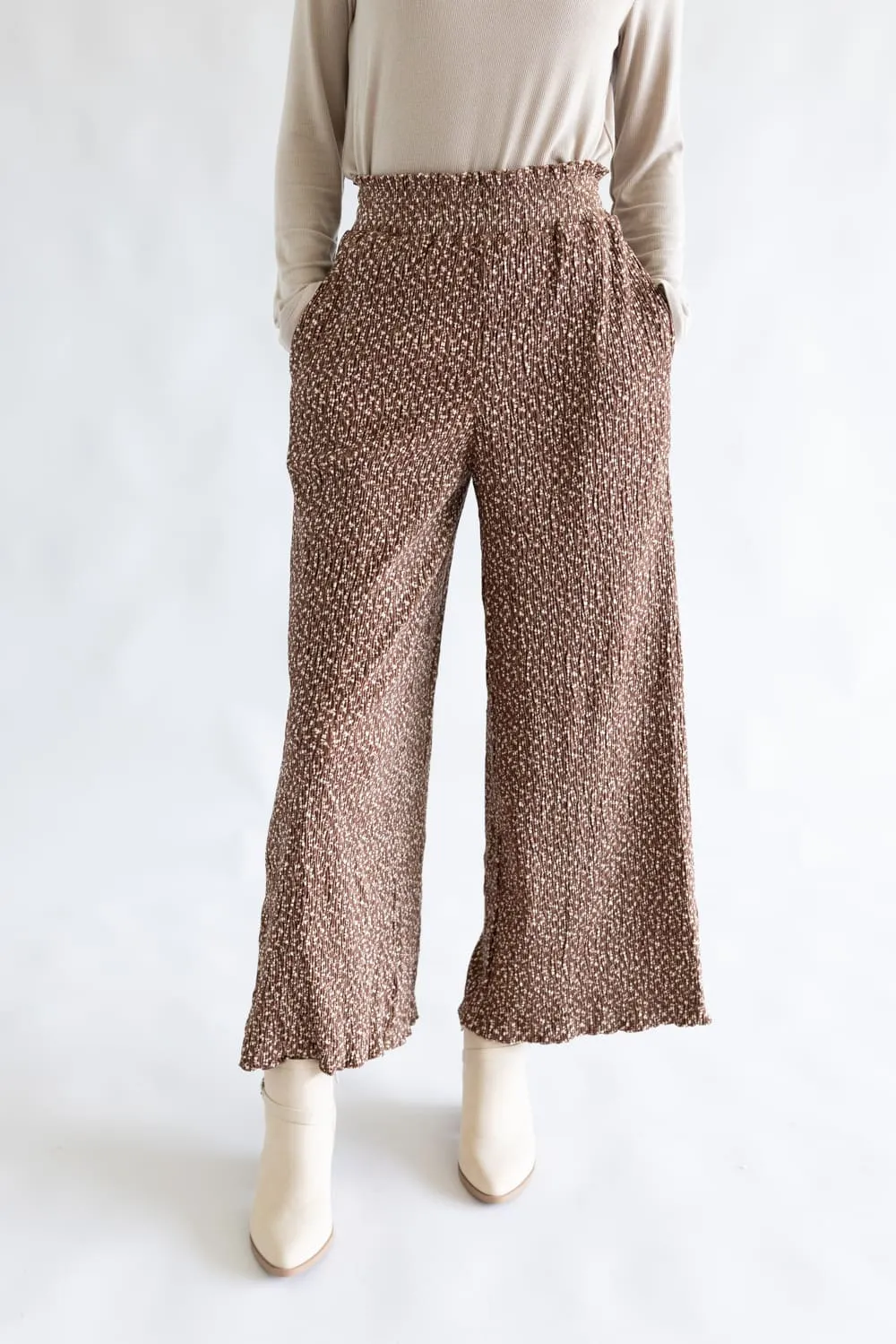 Ditsy Floral Smocked Waist Wide Leg Pants for Women in Chocolate Floral | NP70125-CHOCOLATEFLORAL sold by Glik’s product image thumbnail 2