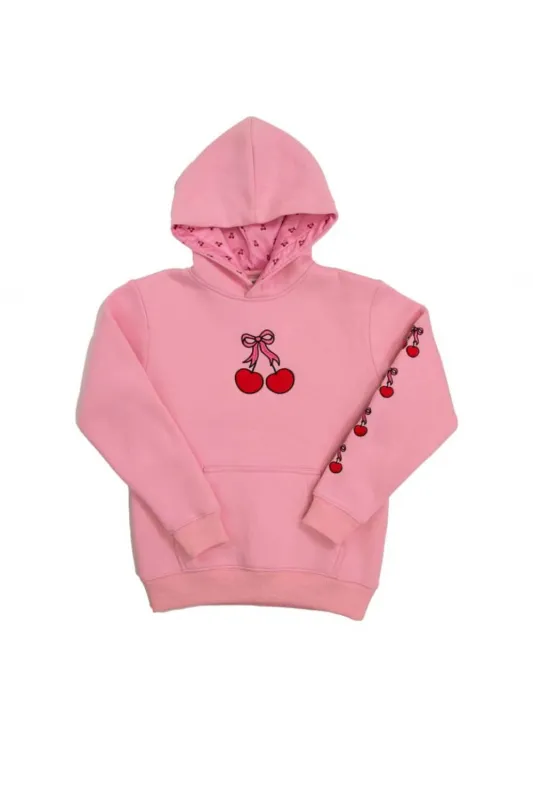 Simply Southern Youth Embroidered Dilara Cherry Hoodie for Girls in Pink | PP-0225-YTH-HD-DILARA-CHRY sold by Glik’s