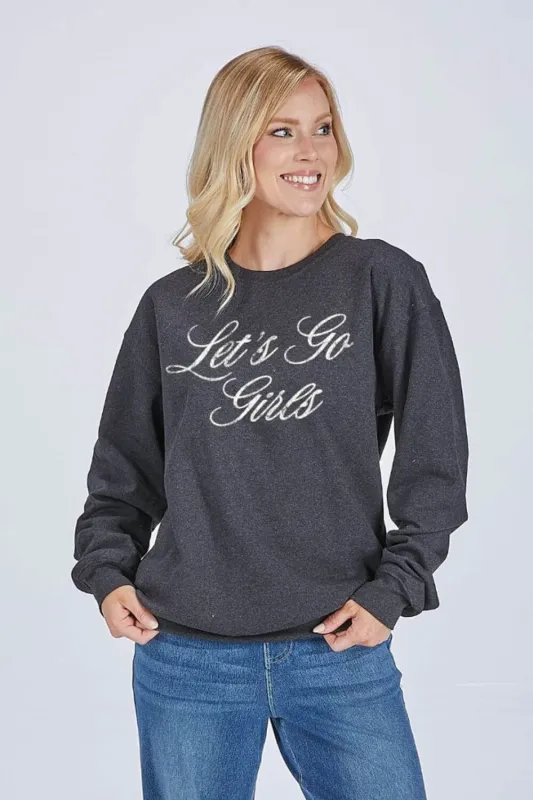 Simply Southern Let’s Go Girls Fleece Sweatshirt for Women in Slate | CREW-GIRLS-SLATE sold by Glik’s