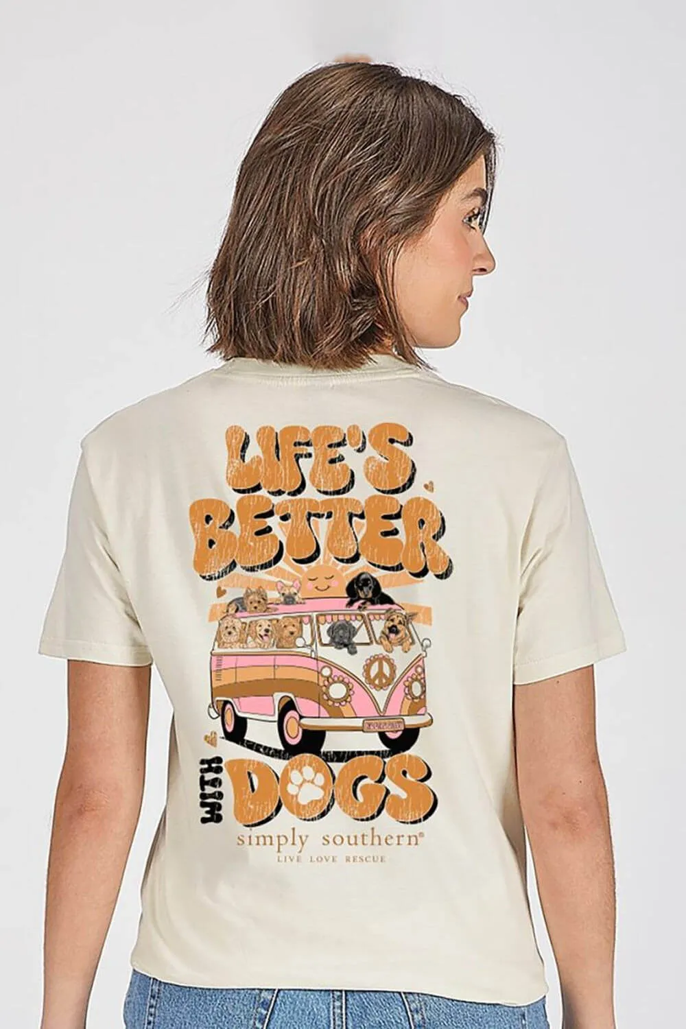 Simply Southern Life’s Better With Dogs T-Shirt for Women in Linen | SS-BETTERDOGS-LINEN sold by Glik’s