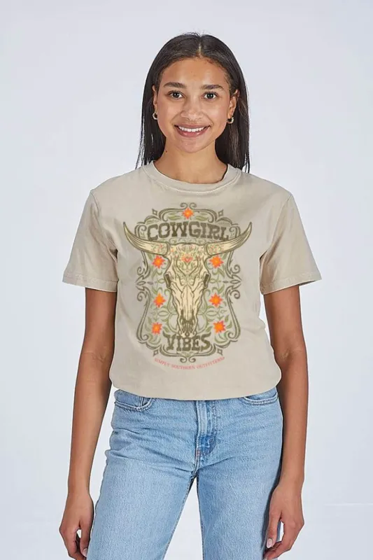 Simply Southern Cowgirl Vibes T-Shirt for Women in Washed Ecru | SS-COWGIRLVIBES-WSHECRU made by Simply Southern