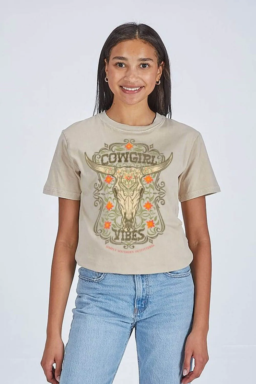 Simply Southern Cowgirl Vibes T-Shirt for Women in Washed Ecru | SS-COWGIRLVIBES-WSHECRU sold by Glik’s