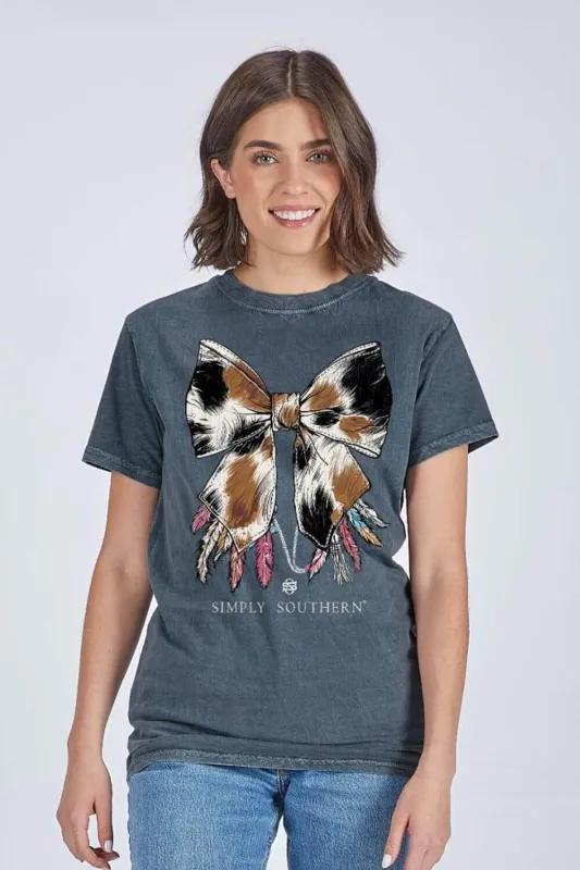 Simply Southern Cow Bow T-Shirt for Women in Washed Coal | SS-COWBOW-WSHCOA sold by Glik’s