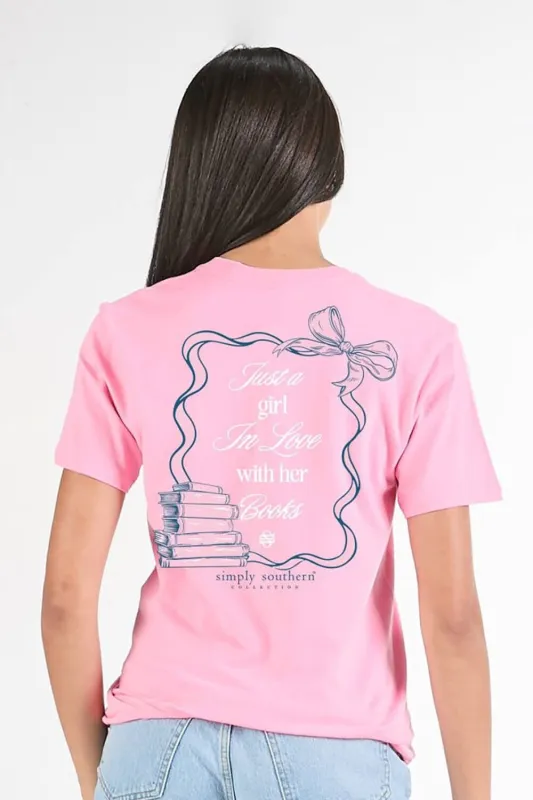 Simply Southern Just A Girl T-Shirt for Women in Pink | SS-BOOKLOVE-WSHPNK sold by Glik’s