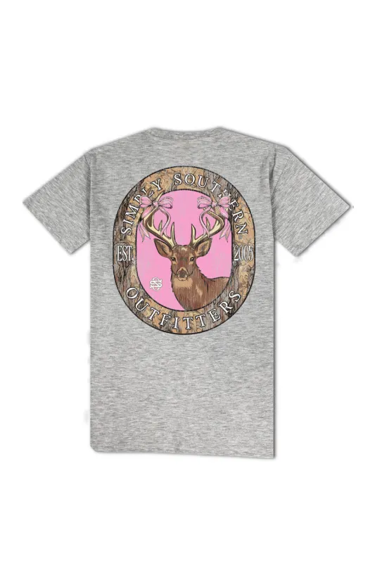 Simply Southern Youth Camo Deer Circle T-Shirt for Girls in Heather Grey | YTH-SS-DEERLY-STORMHTHR sold by Glik’s
